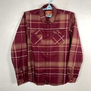 Dixxon Flannel Shirt Mens Large Tall LT Red Cabernet Pearl Snap Western Pockets